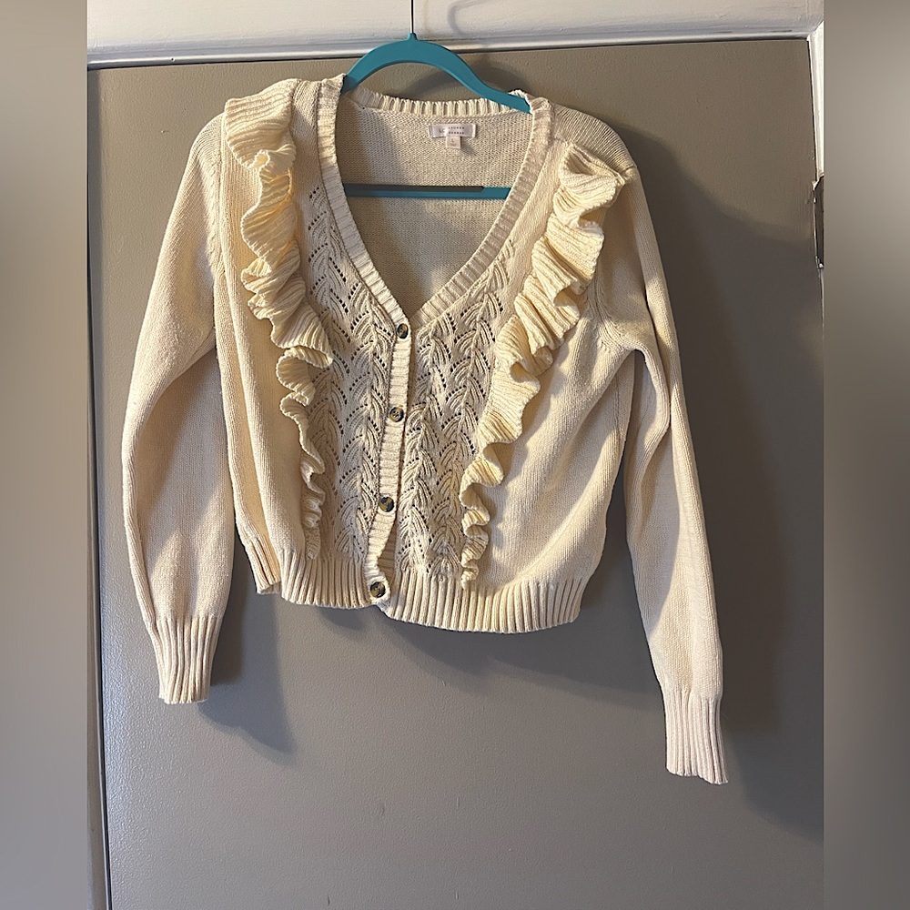 Lauren Conrad ruffled cream sweater